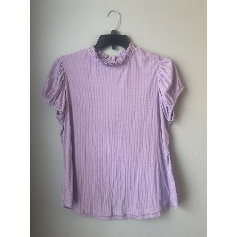 Tempted Blouse Women's 2X Purple Short Sleeve Ruffle‎ Solid Rib Top NWT